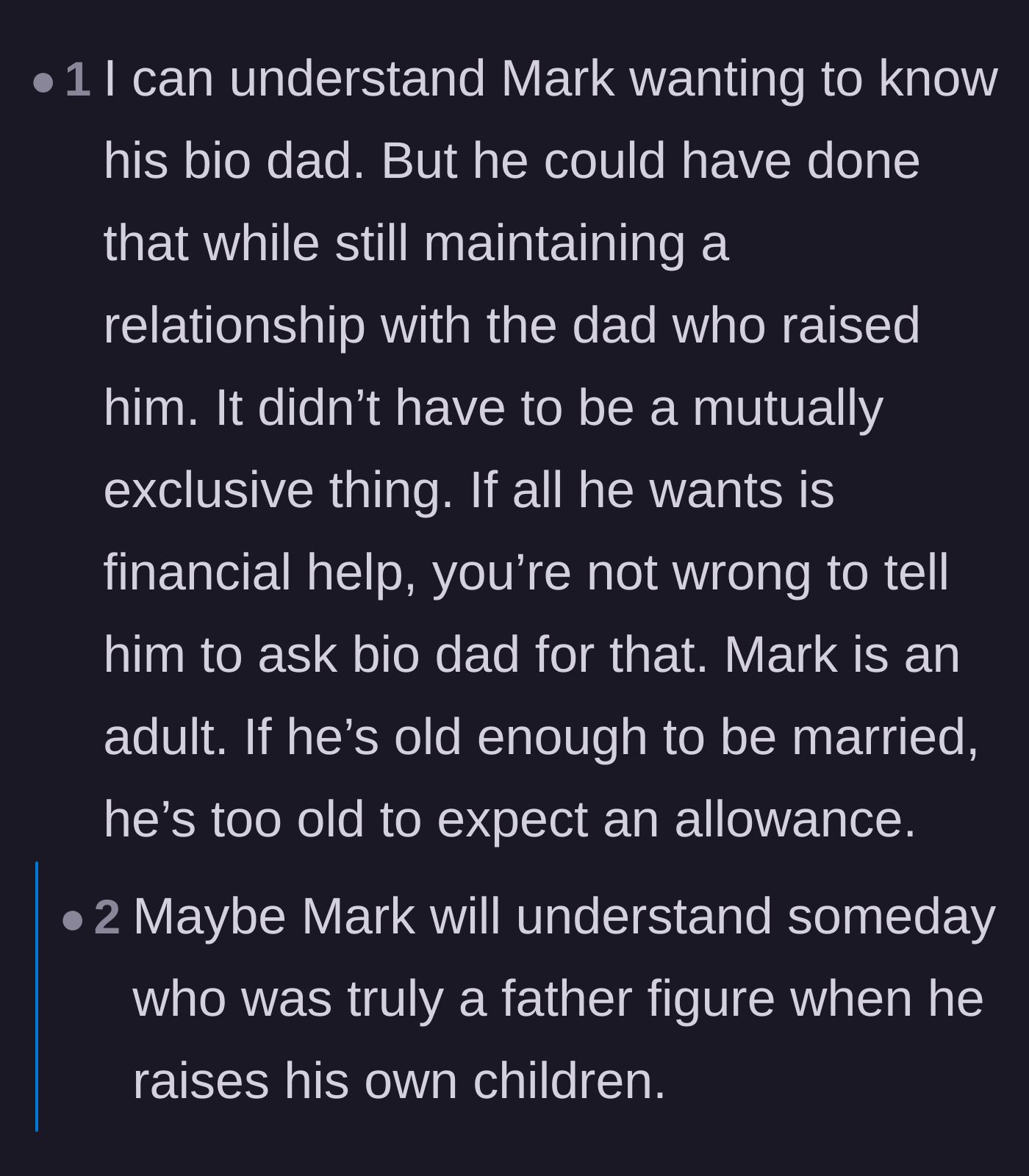 Comment thread 4 - Discussion on how the son could have easily maintained relationships with both his biological father and his stepfather.