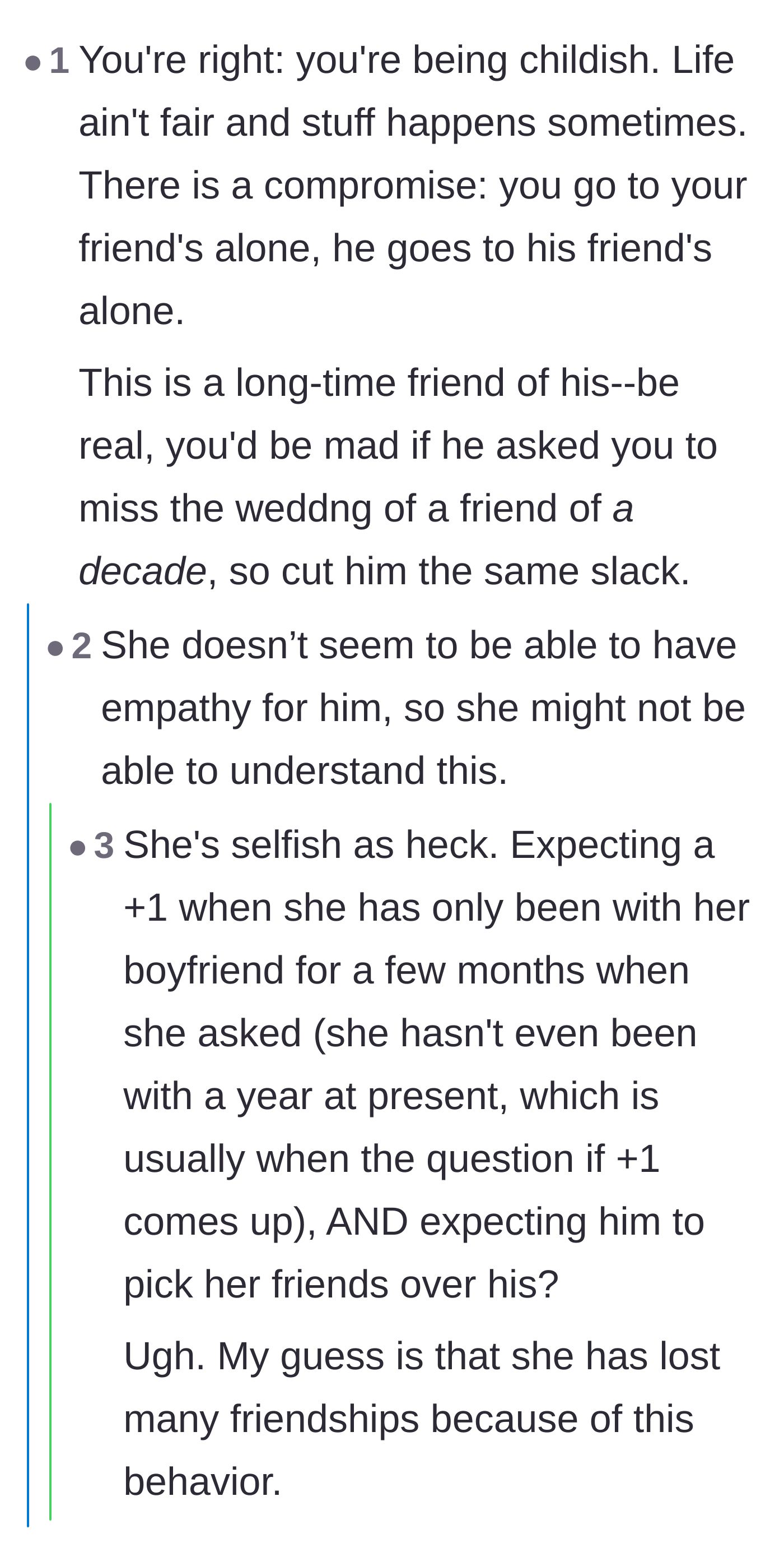 Comment thread 3 - Users analyzing the controlling and selfish nature of the girlfriend's 'let it slide' remark.