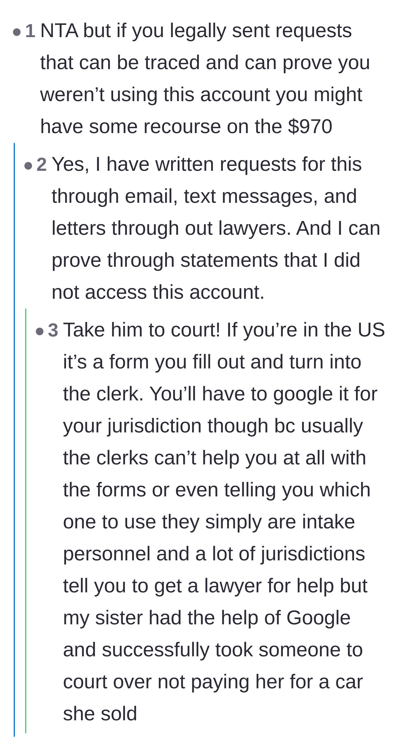Comment thread 2 - Advice on taking the ex-husband to small claims court to recover the overdraft fees.