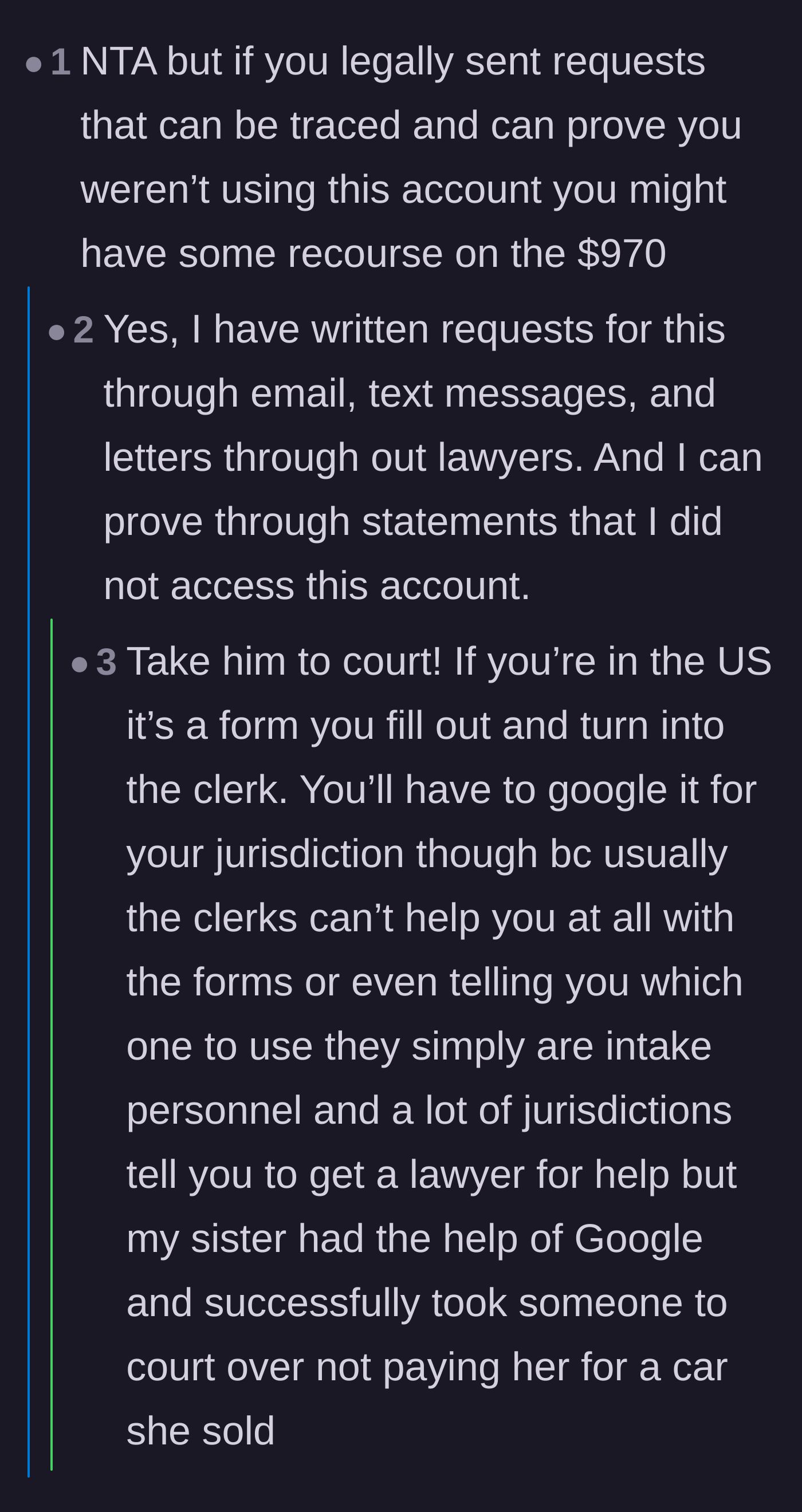 Comment thread 2 - Advice on taking the ex-husband to small claims court to recover the overdraft fees.