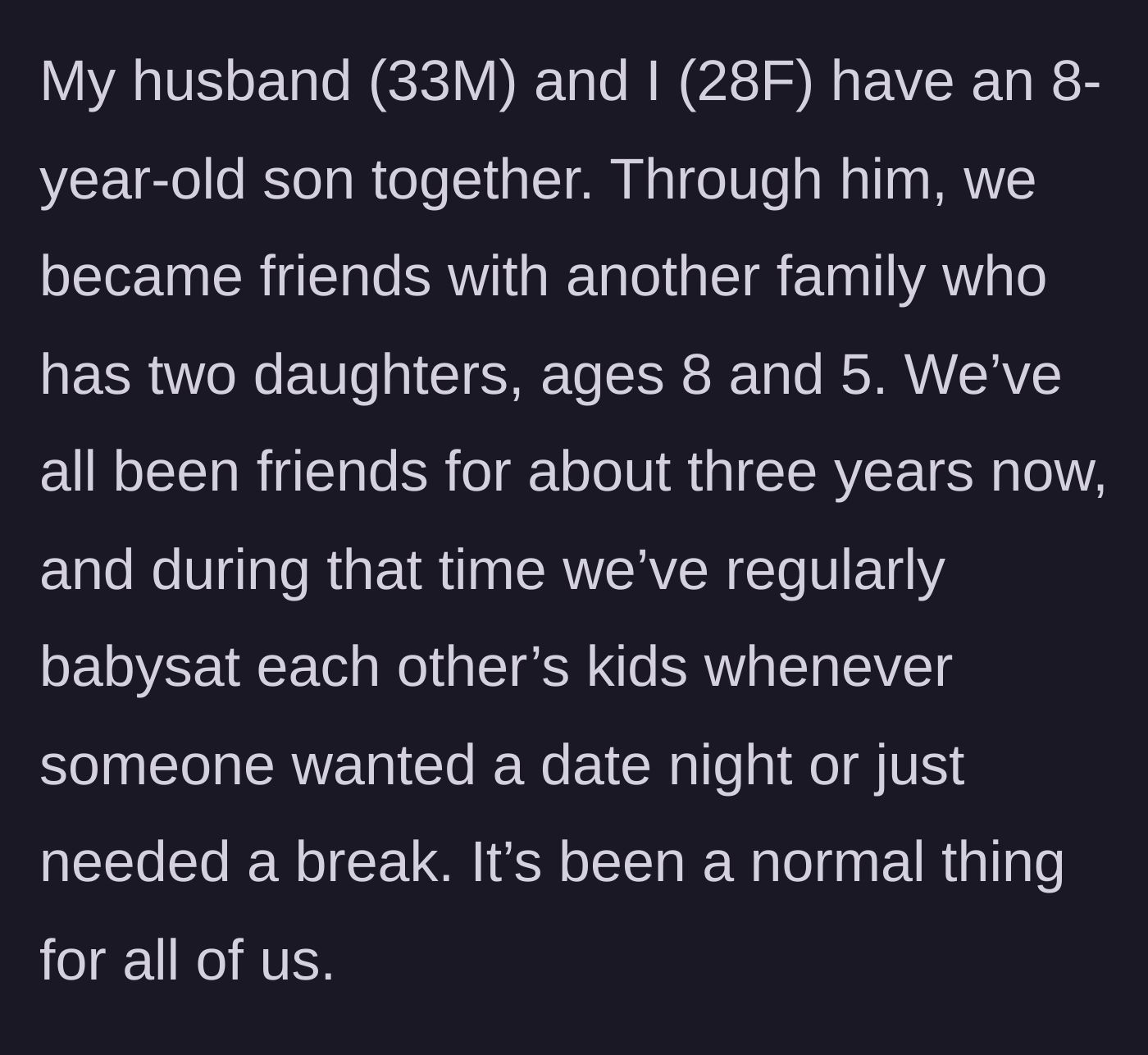 Story part 1 - Explaining the childcare trade arrangement with a friend's family.