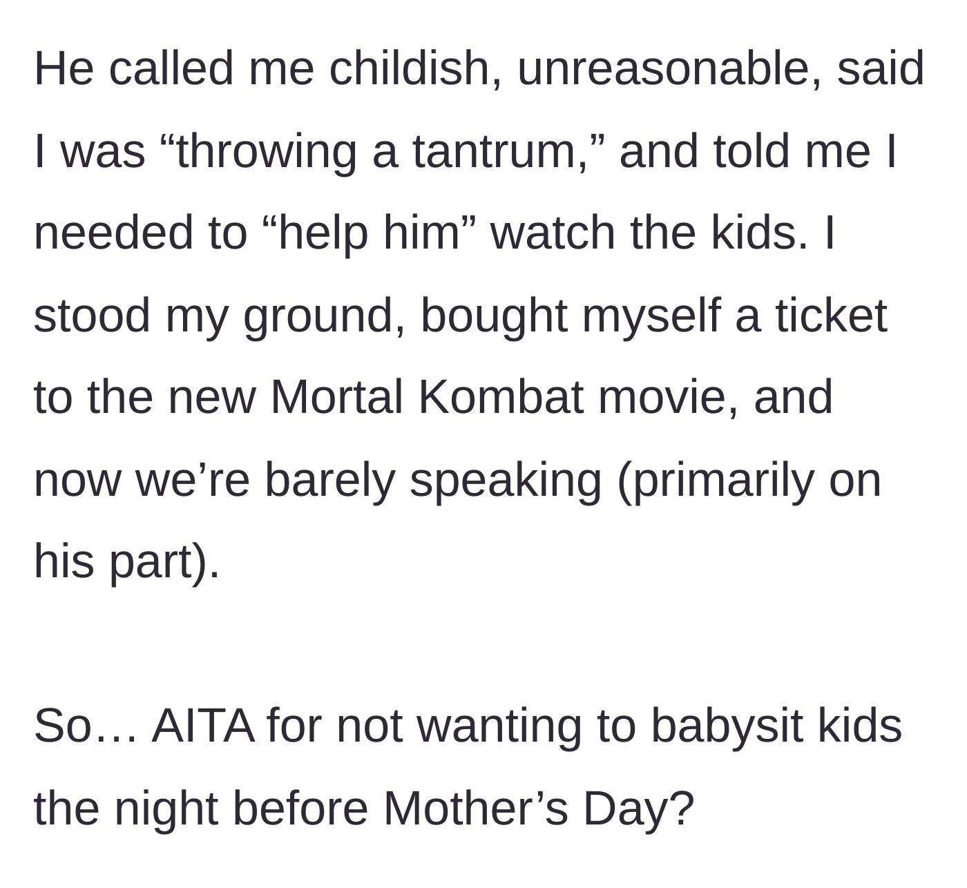 Story part 8 - Husband throws a fit and calls her names, but she buys a movie ticket anyway.