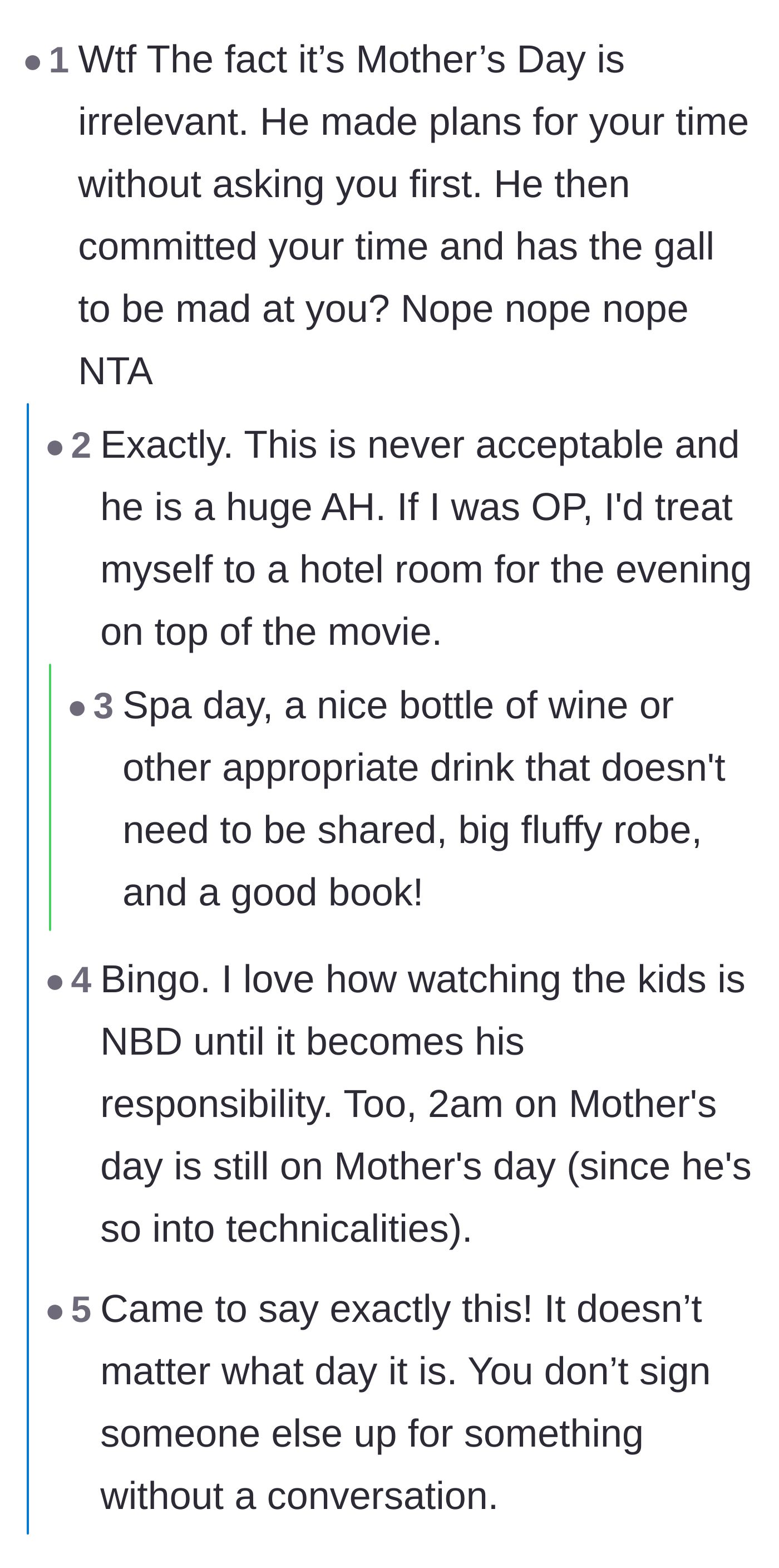 Comment thread 3 - Debating how the actual problem is him committing her time without consent, regardless of the holiday.