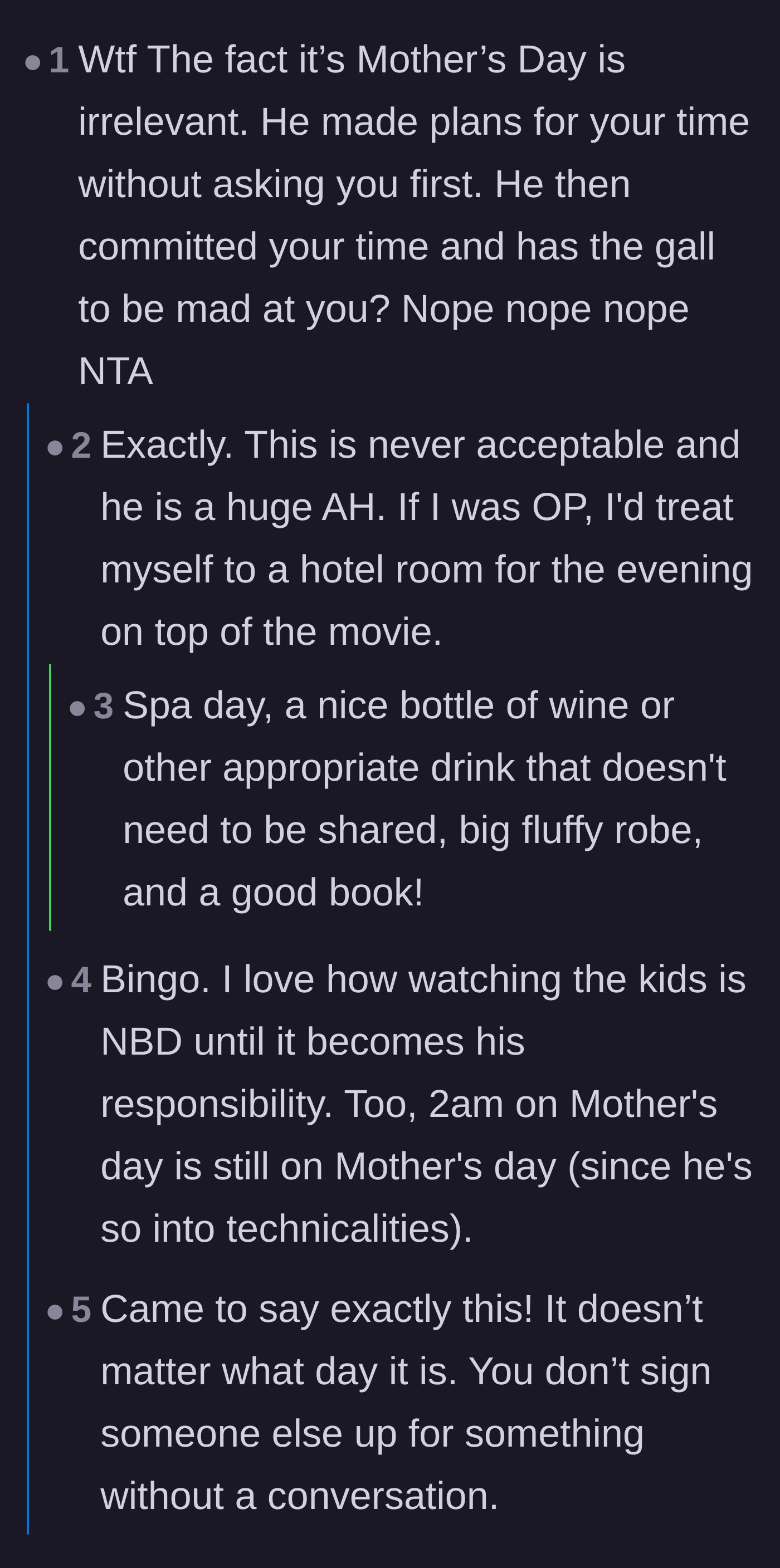 Comment thread 3 - Debating how the actual problem is him committing her time without consent, regardless of the holiday.