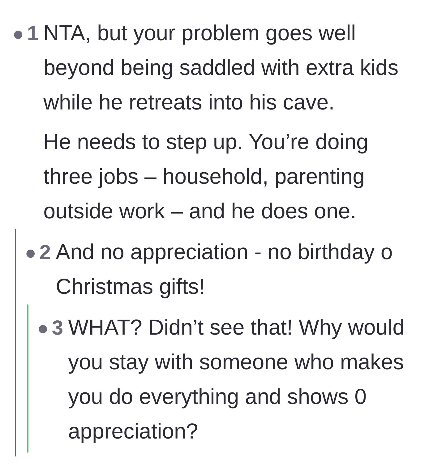 Comment thread 5 - Analyzing the deeper marital issues of unequal labor and zero appreciation.