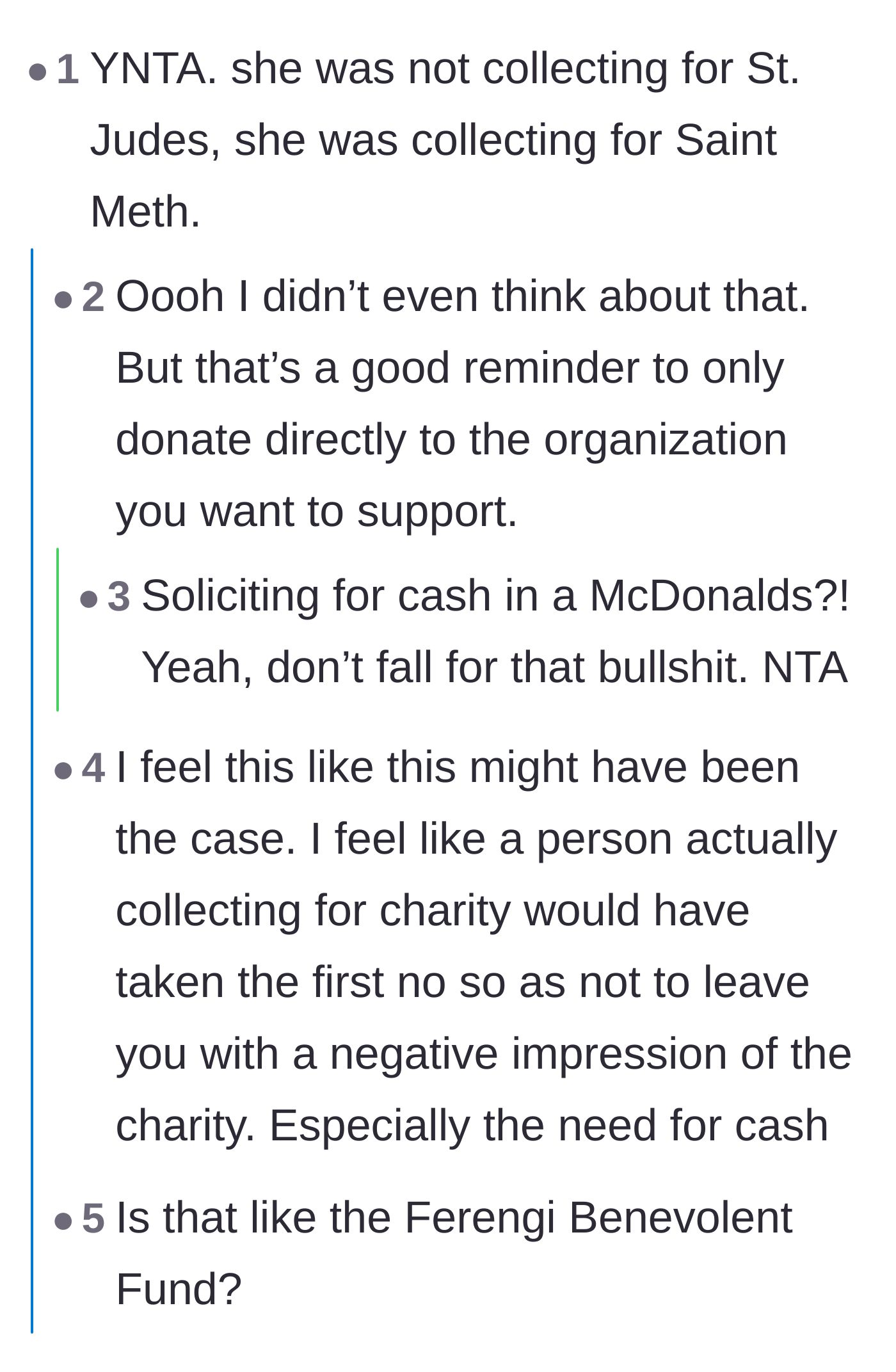 Comment thread 3 - Commenters suggesting the solicitor was actually collecting money for drugs rather than a real charity.