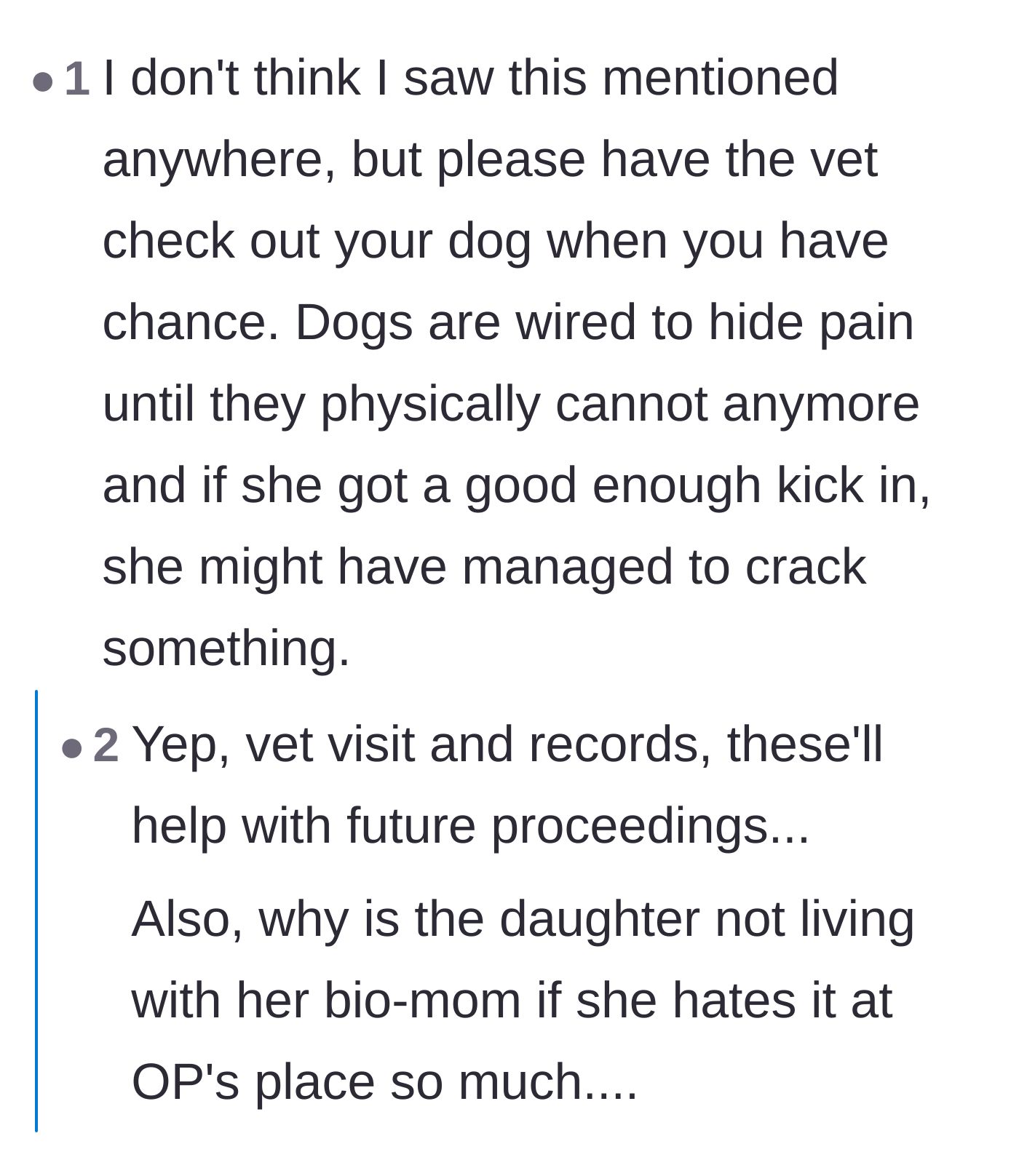 Comment thread 4 - Compassionate advice to take the dog to the vet immediately, as animals instinctively hide serious injuries.