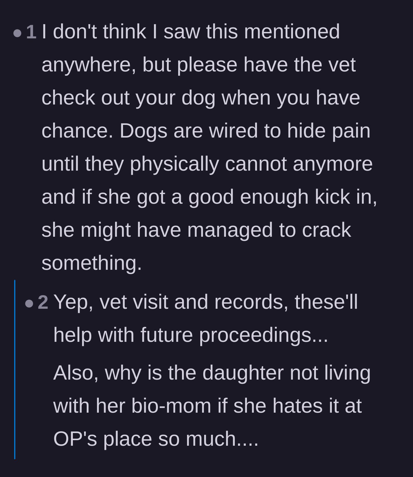 Comment thread 4 - Compassionate advice to take the dog to the vet immediately, as animals instinctively hide serious injuries.