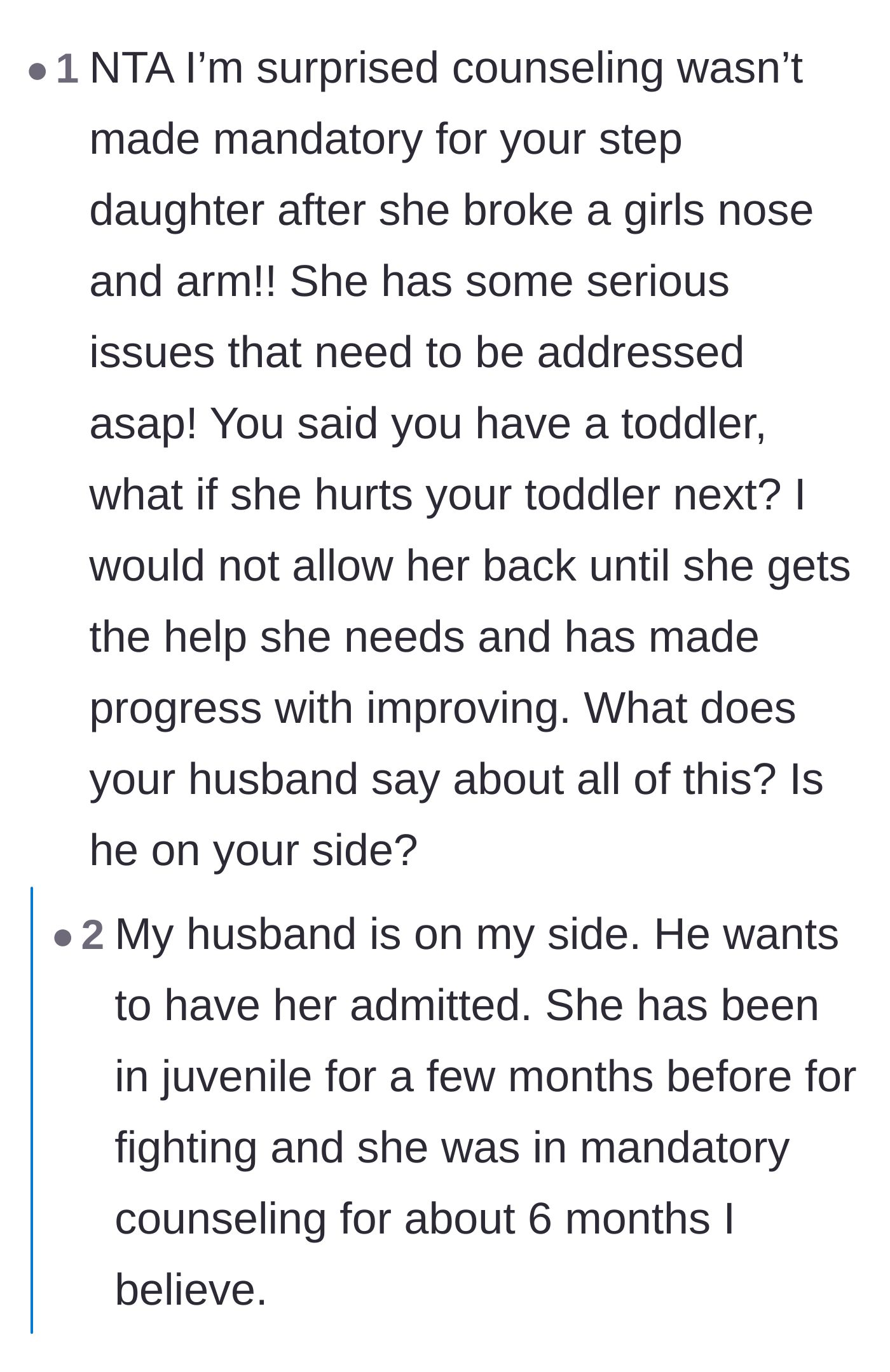 Comment thread 5 - Shock over the lack of systemic intervention for the teen's past violence and questions about the husband's unwavering support.