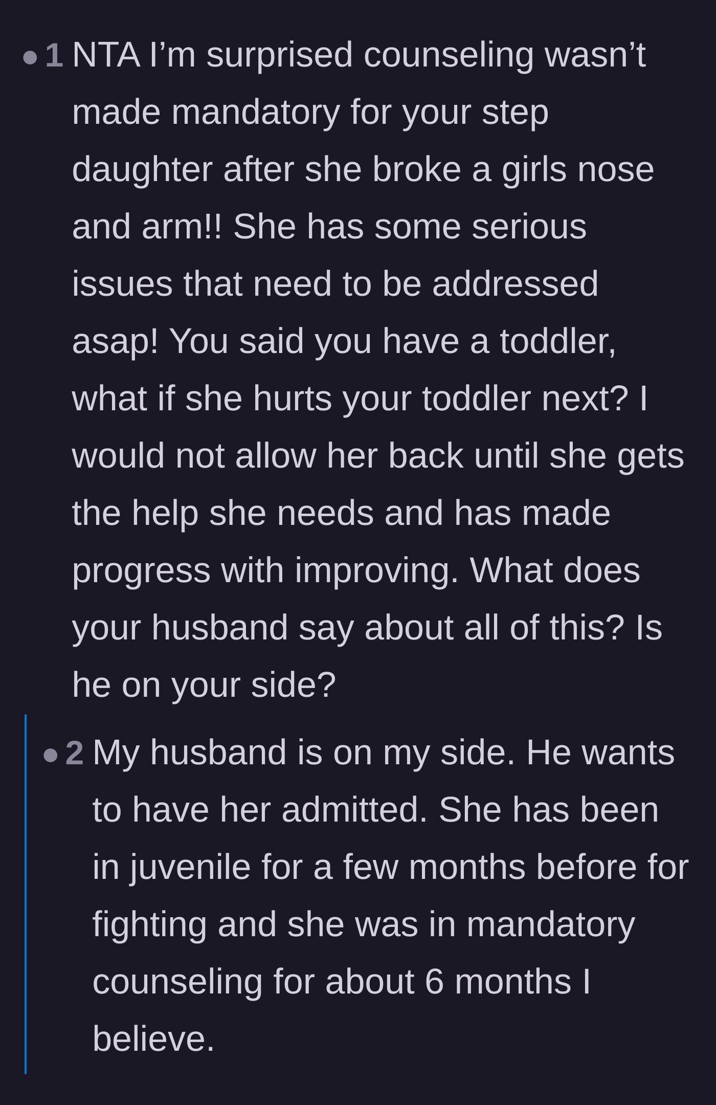 Comment thread 5 - Shock over the lack of systemic intervention for the teen's past violence and questions about the husband's unwavering support.