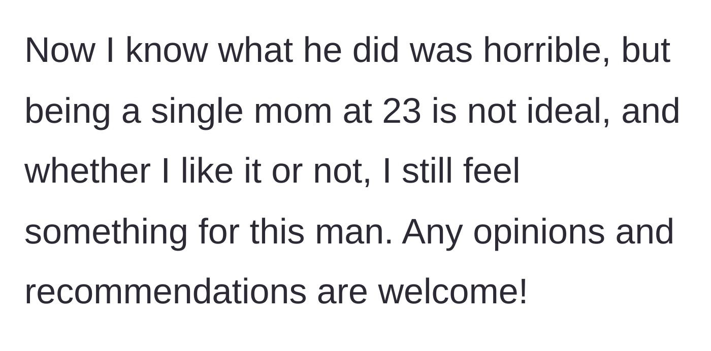 Story part 13 - The torn new mom asking for advice on her precarious situation.