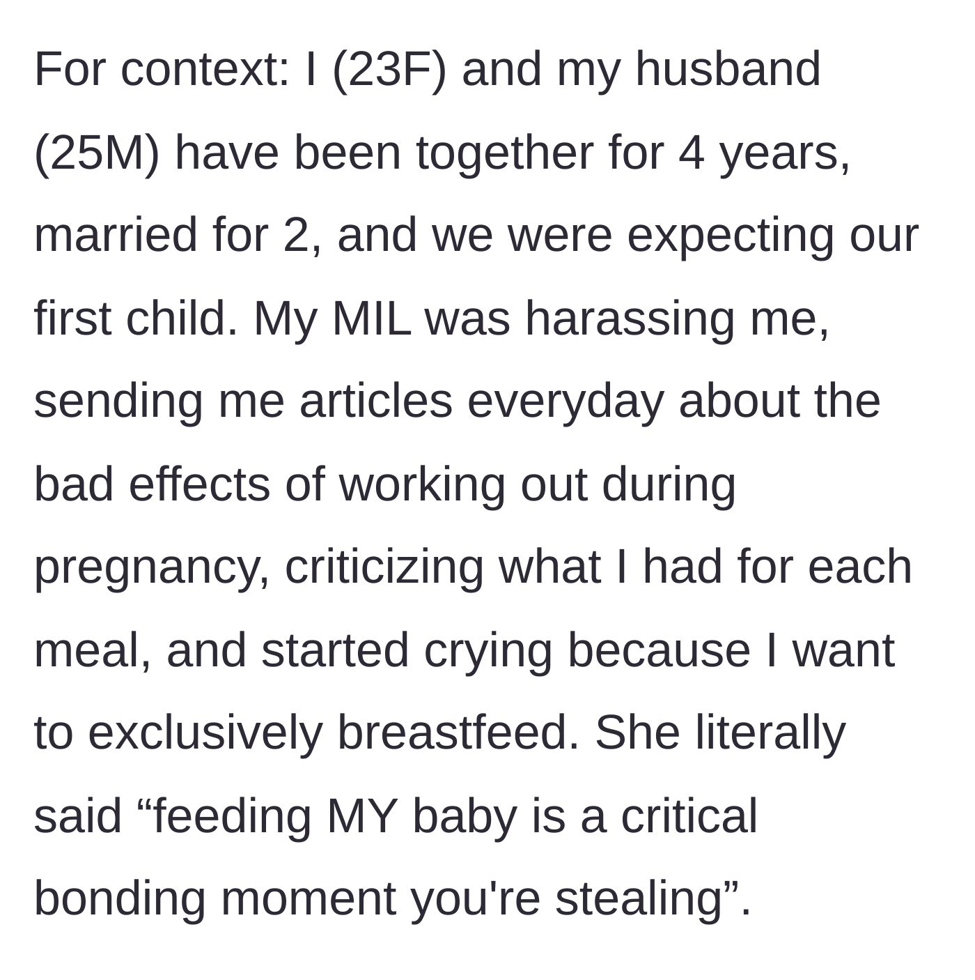 Story part 1 - Mother-in-law sending harassing messages and criticizing the pregnant mom.