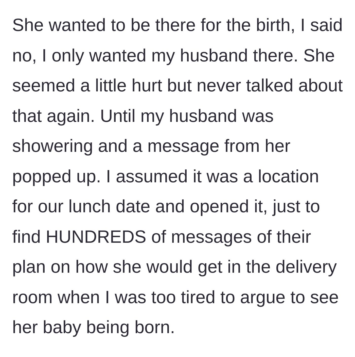 Story part 2 - Pregnant mom discovers hundreds of secret text messages on her husband's phone.
