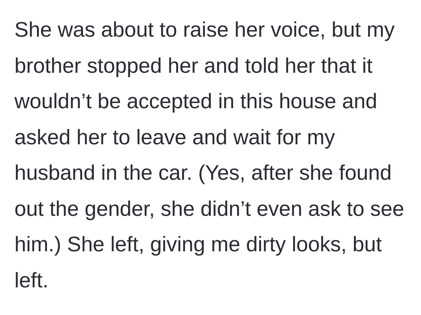Story part 7 - The woman's brother kicking the mother-in-law out of the house.