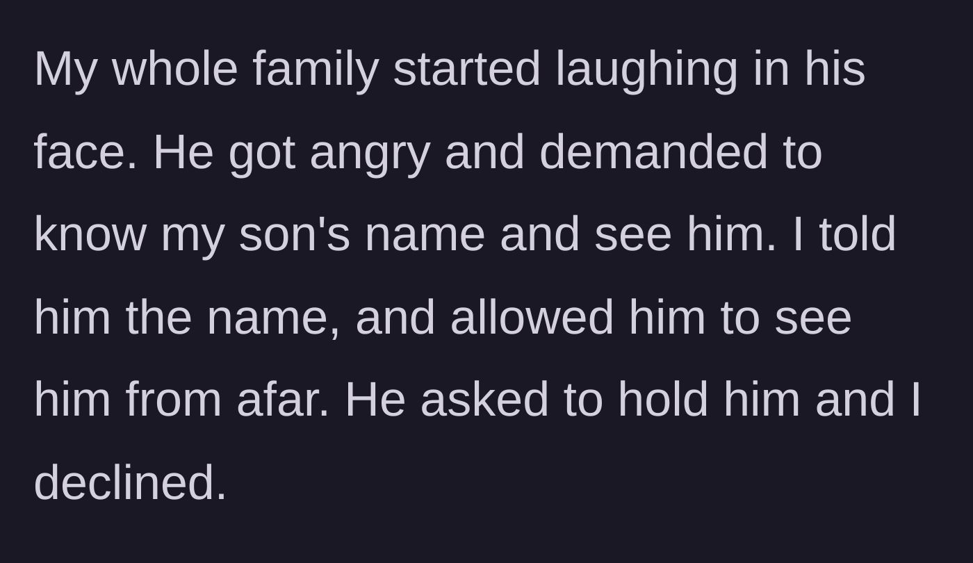 Story part 9 - Family laughing at the husband while he is denied holding the baby.