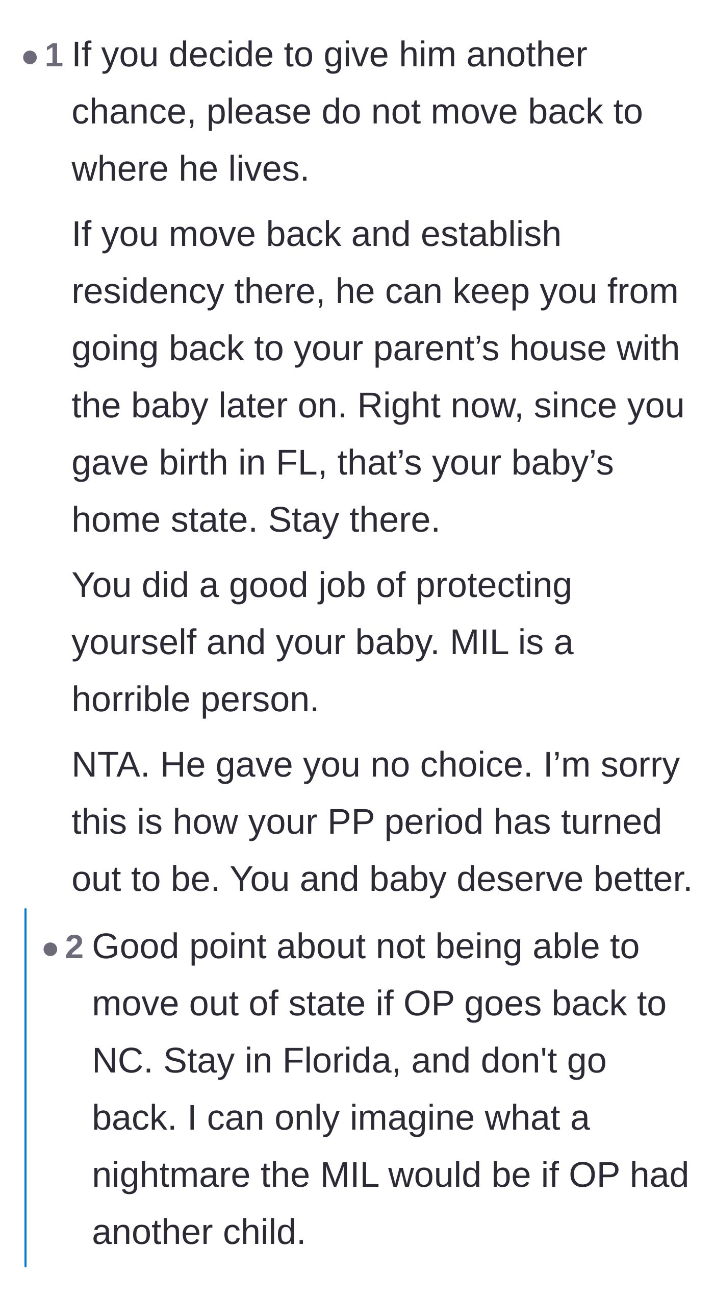 Comment thread 1 - Legal advice on residency and keeping the baby in Florida