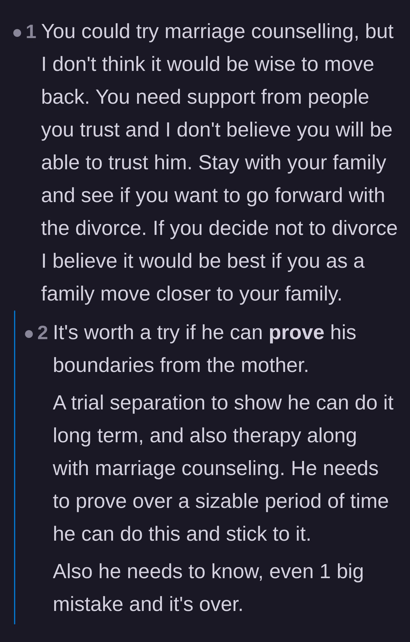 Comment thread 5 - Recommending the mother stay close to her fiercely supportive family
