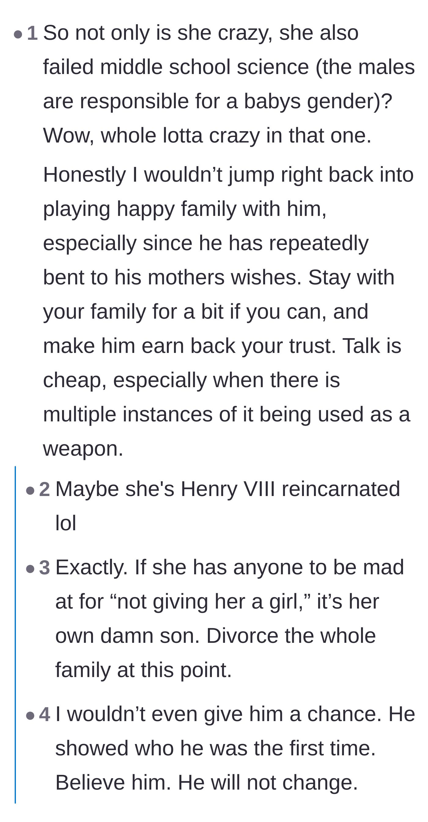 Comment thread 6 - Joking about the mother-in-law's lack of science knowledge and Henry VIII energy