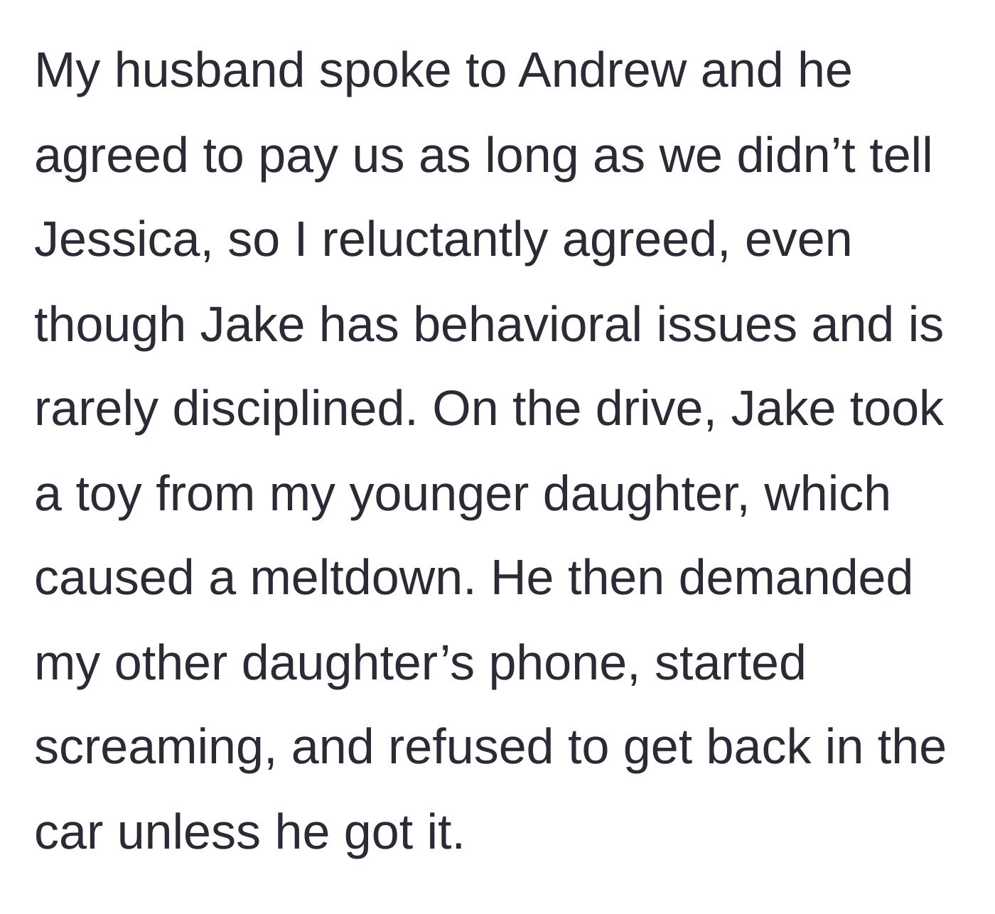 Story part 4 - The reluctant compromise with the dad secretly paying, followed by the nephew's massive meltdown over a toy and phone.