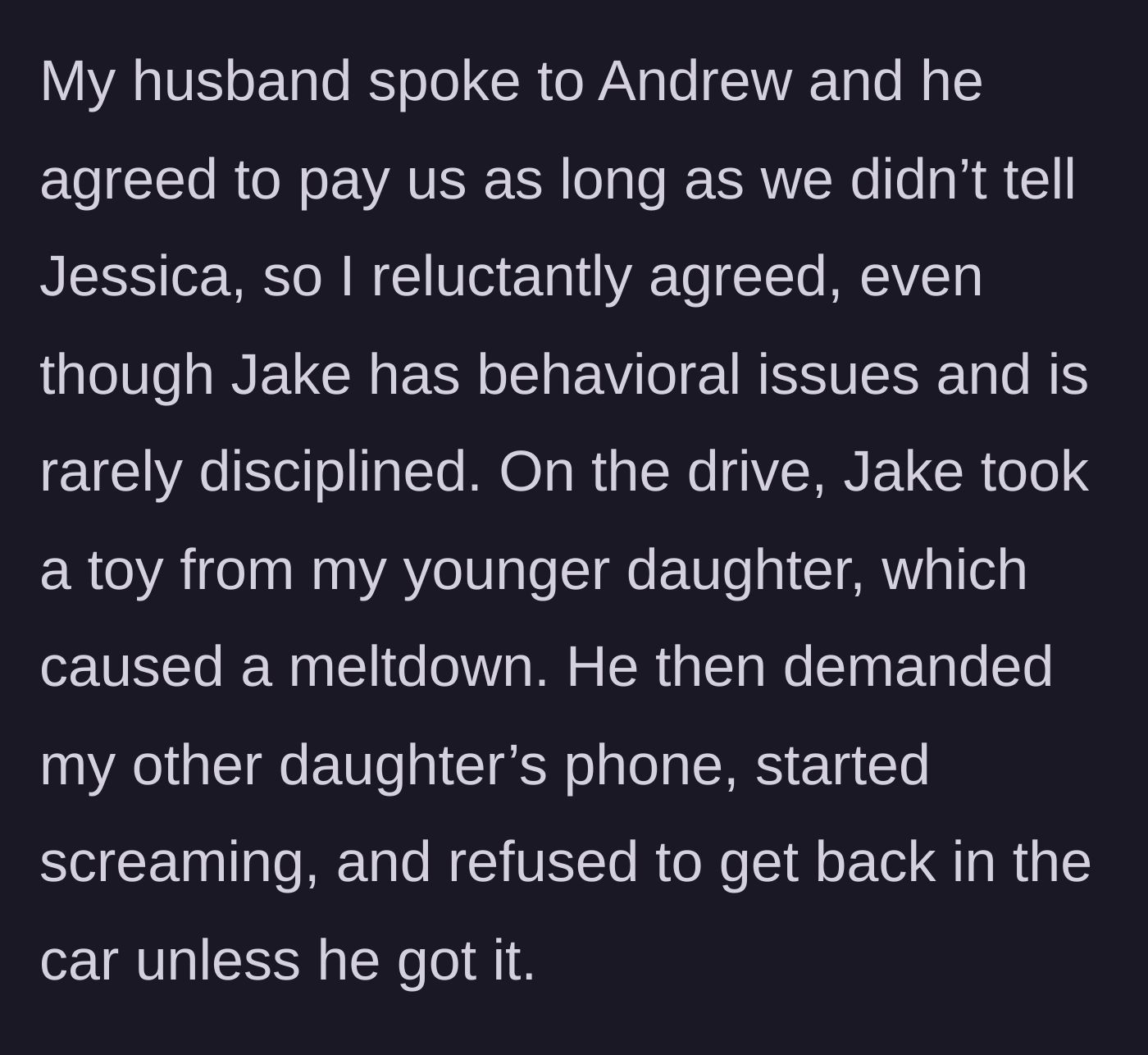 Story part 4 - The reluctant compromise with the dad secretly paying, followed by the nephew's massive meltdown over a toy and phone.