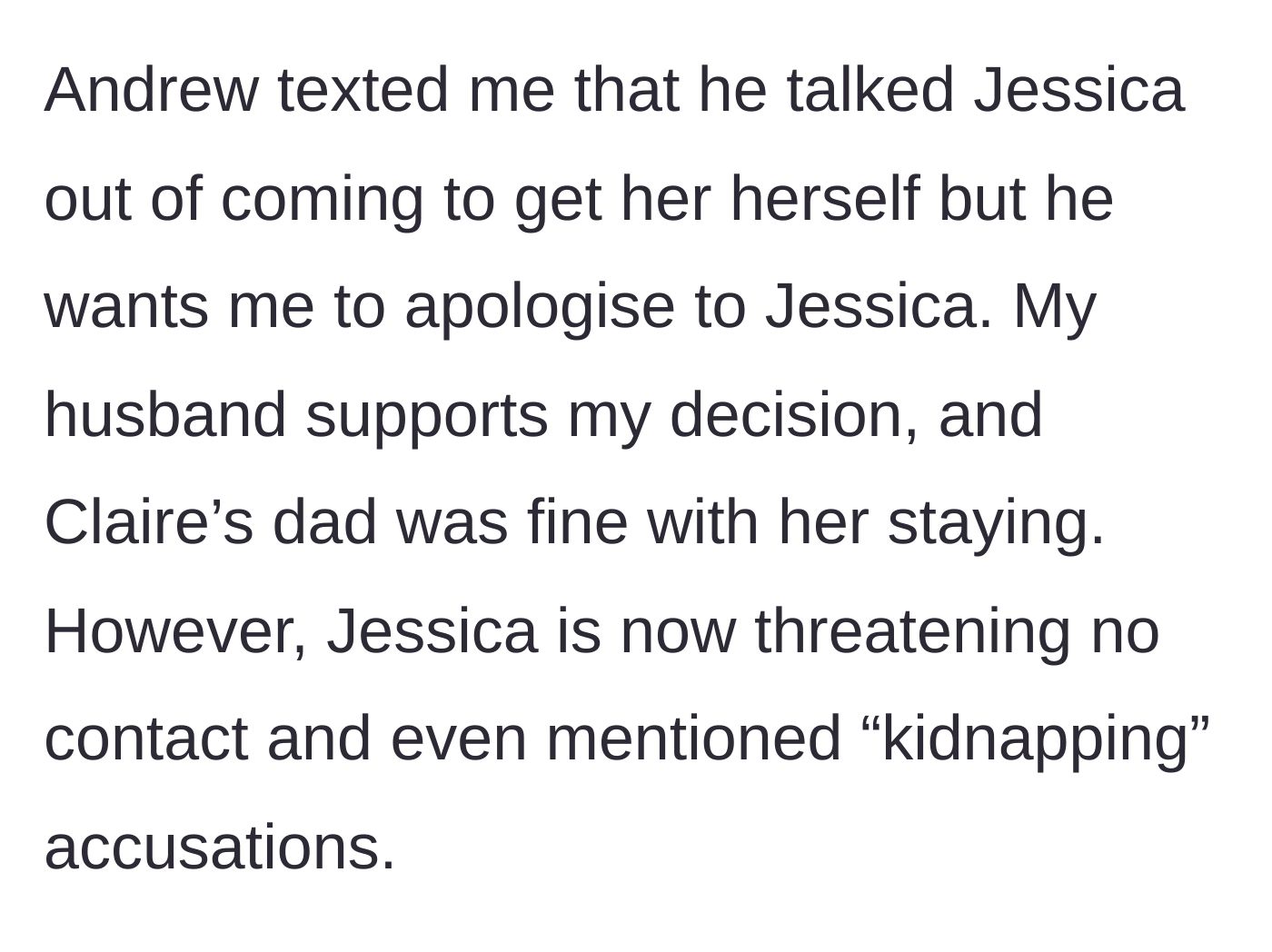 Story part 7 - The brother-in-law asking for an apology, while the sister-in-law threatens no contact and false legal accusations.
