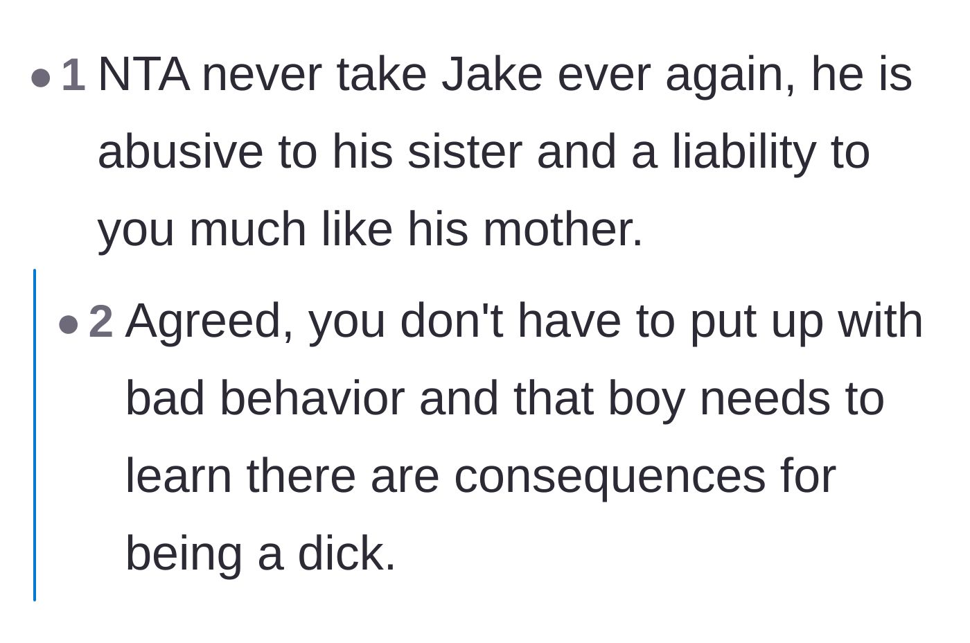 Comment thread 2 - Commenters agreeing that the nephew is a massive liability and needs strict consequences.