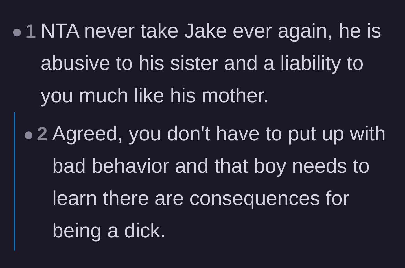 Comment thread 2 - Commenters agreeing that the nephew is a massive liability and needs strict consequences.