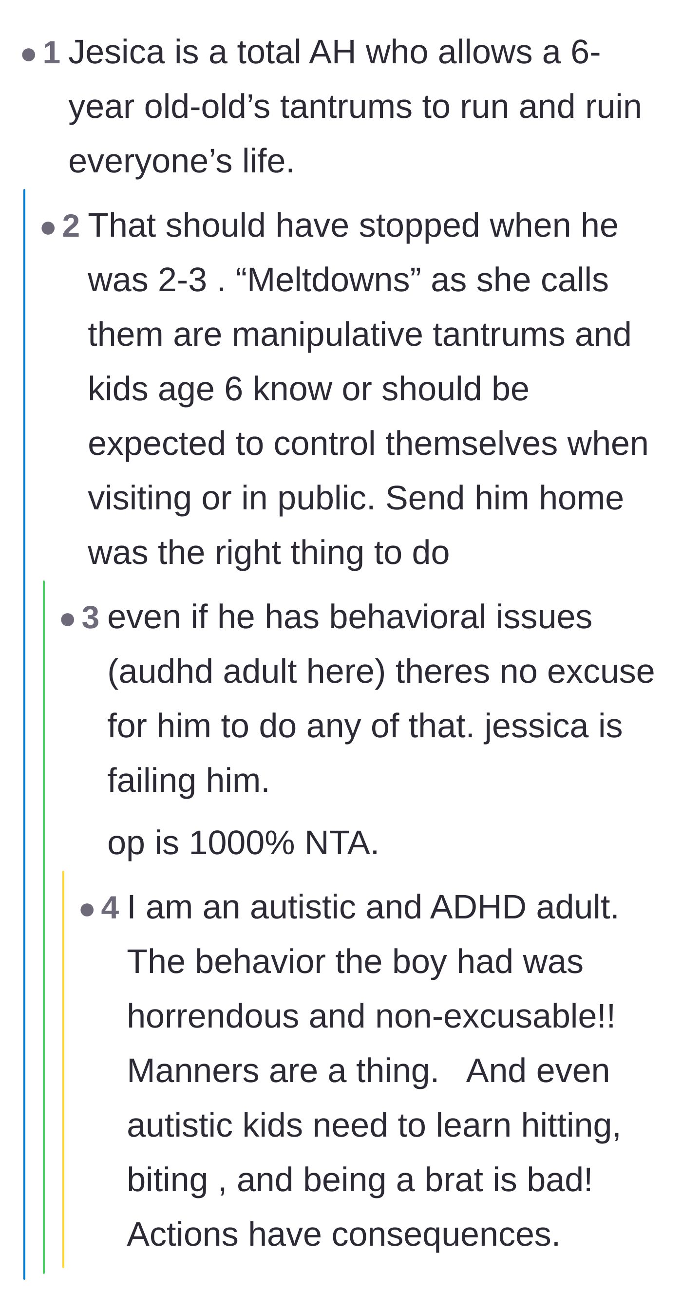 Comment thread 3 - Debate tearing apart the excuse of behavioral issues, with neurodivergent commenters shutting down the mom's terrible enabling.