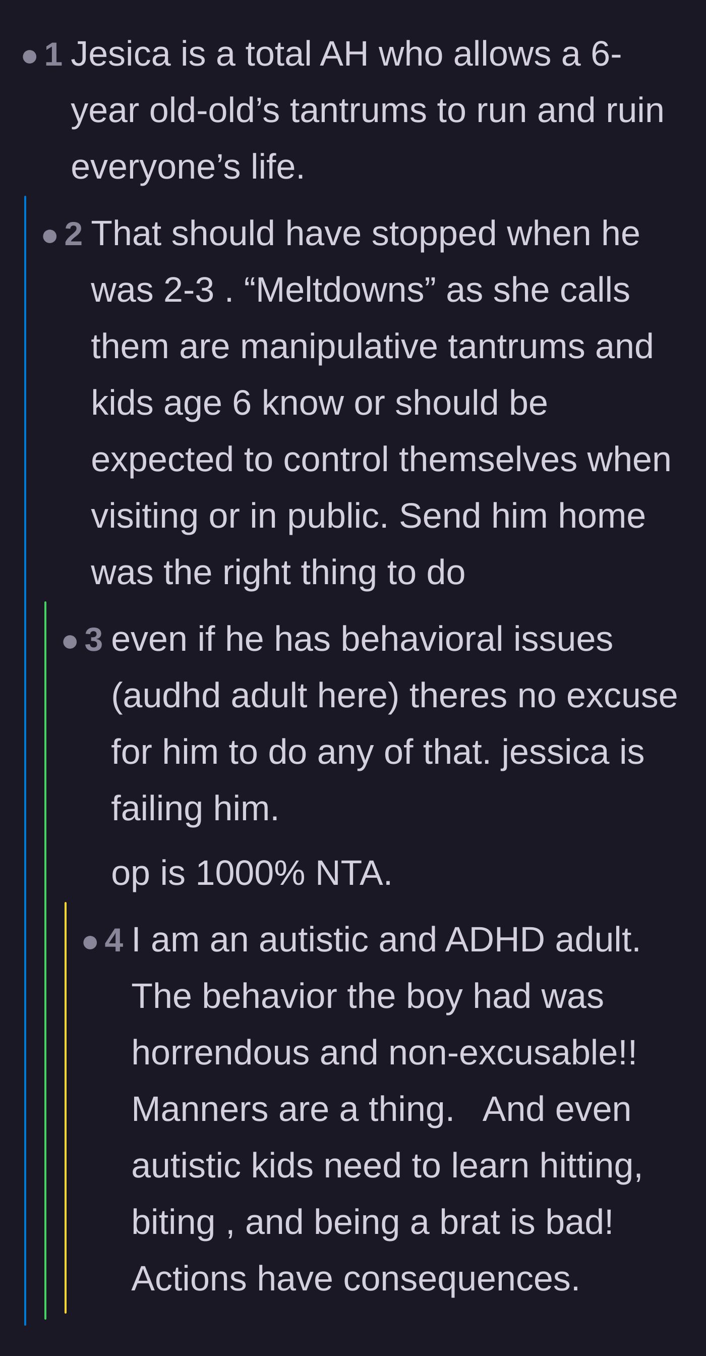 Comment thread 3 - Debate tearing apart the excuse of behavioral issues, with neurodivergent commenters shutting down the mom's terrible enabling.