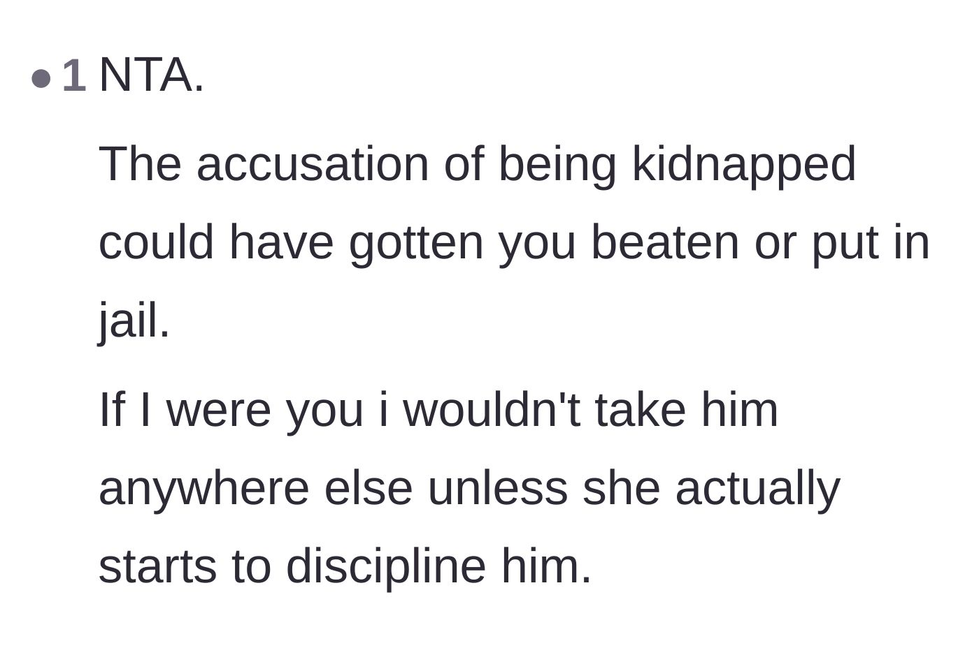 Comment thread 5 - Highlighting the severe danger of the nephew screaming 'kidnapping' in public.