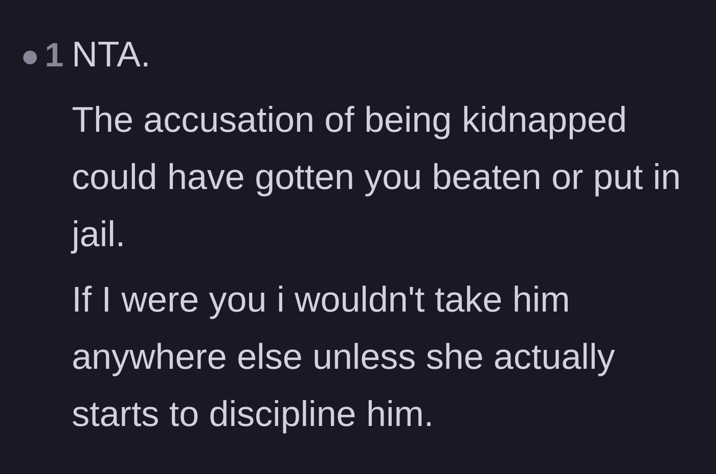 Comment thread 5 - Highlighting the severe danger of the nephew screaming 'kidnapping' in public.