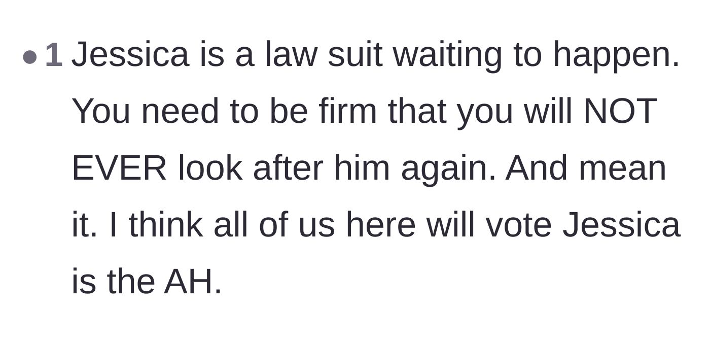 Comment thread 6 - Final verdict declaring the sister-in-law a walking lawsuit and urging the author to cut off babysitting permanently.