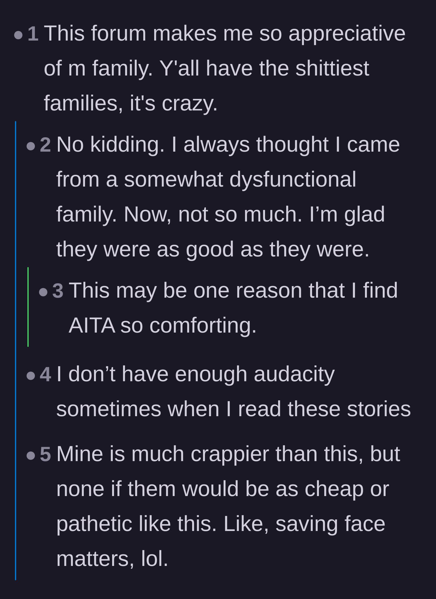 Comment thread 4 - Readers bonding over how this wild story makes them appreciate their own family dynamics.