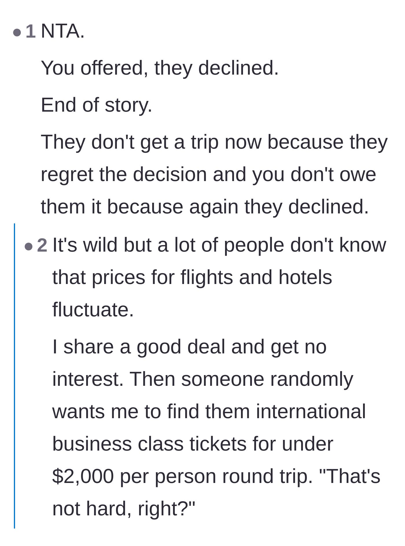 Comment thread 5 - Venting about people who completely misunderstand how travel pricing and booking windows work.