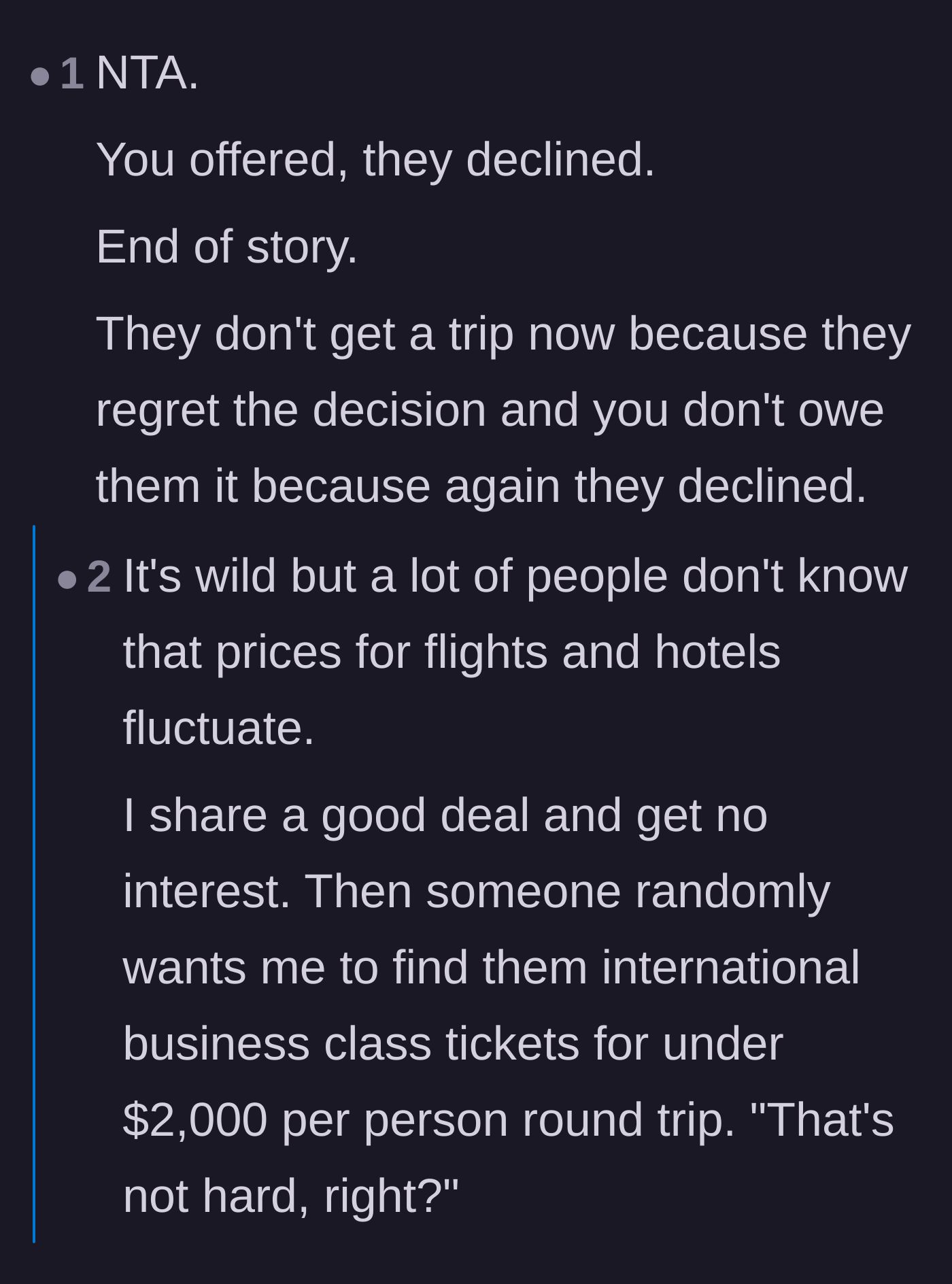 Comment thread 5 - Venting about people who completely misunderstand how travel pricing and booking windows work.
