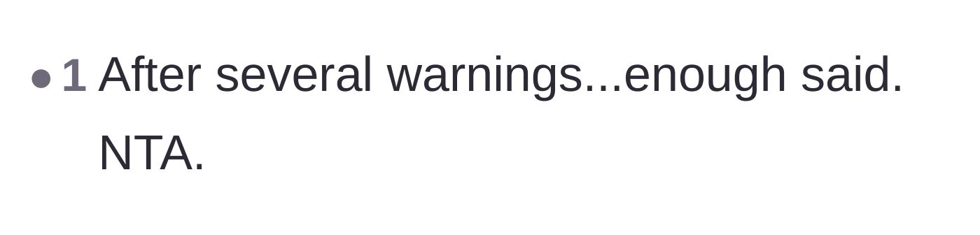 Comment thread 3 - A short comment noting that giving several warnings was more than enough justification for the tow.