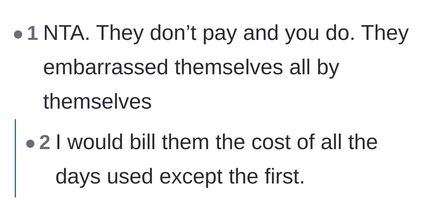 Comment thread 4 - A thread pointing out the financial unfairness of the situation and suggesting the neighbor be billed for the extra days.