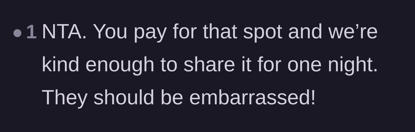 Comment thread 5 - A commenter stating that the neighbor is the only one who should feel embarrassed after taking advantage of a paid spot.