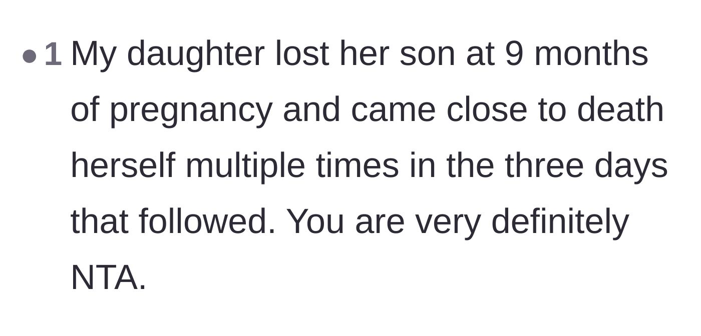 Comment thread 3 - A fellow mother sharing her own daughter's harrowing experience with a late-term stillbirth and near-death.