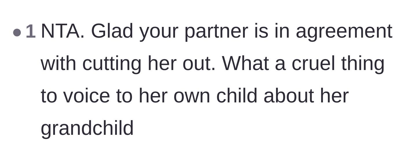 Comment thread 5 - Praise for the partner choosing to stand by the author and cut his mother out.