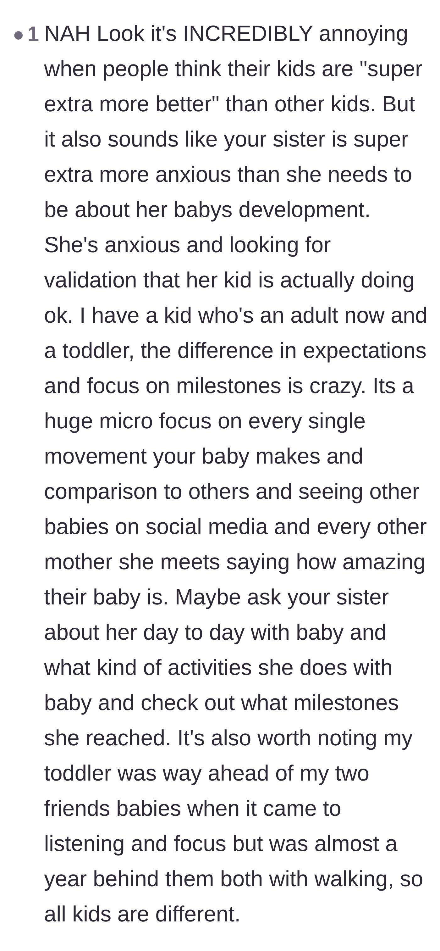 Comment thread 6 - Insight into how modern parenting culture and social media drive parents to obsess over micro-milestones.