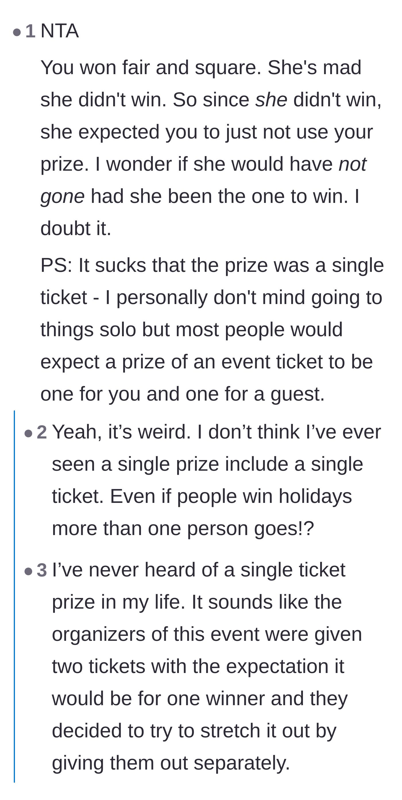 Comment thread 2 - Commenters speculating that the jealous friend absolutely would have attended the race if the roles were reversed.