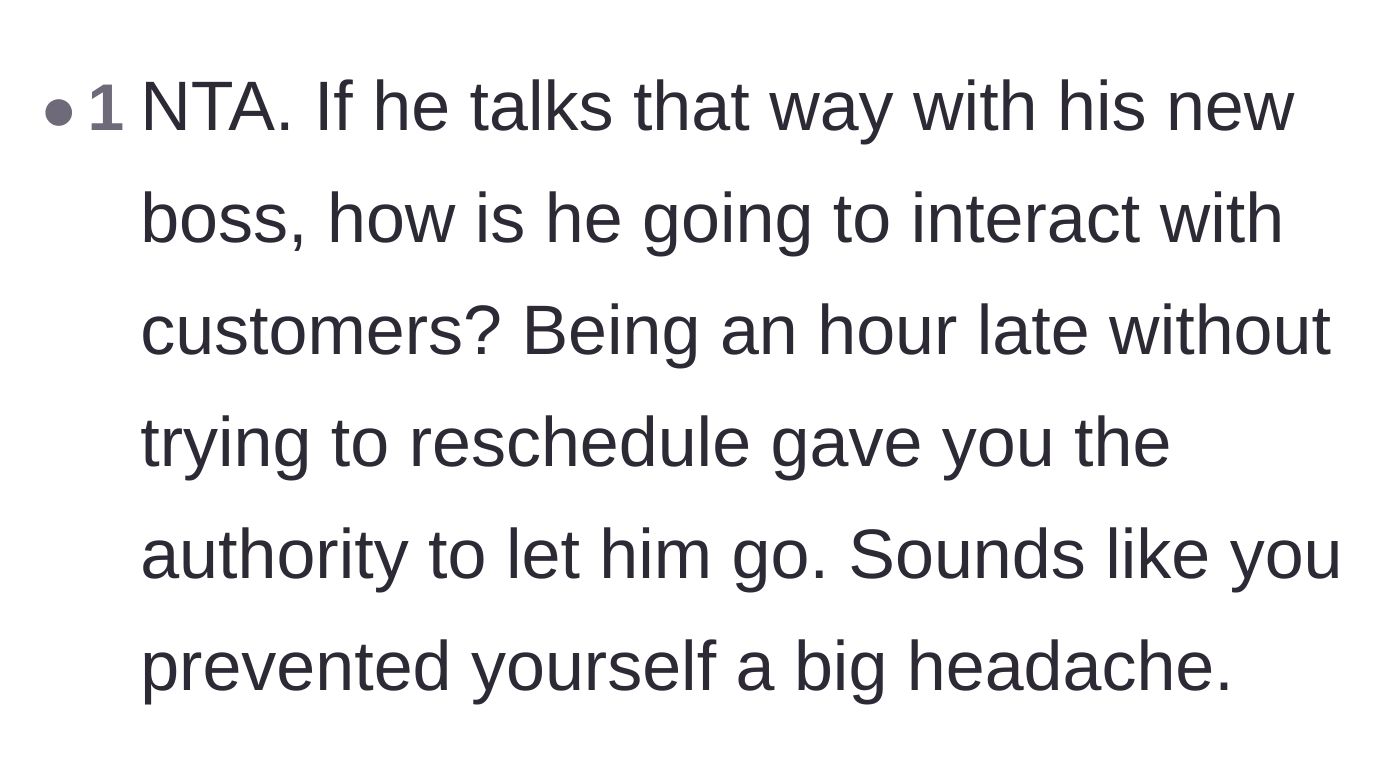 Comment thread 2 - A commenter notes that a new hire who disrespects the boss will inevitably disrespect the customers.