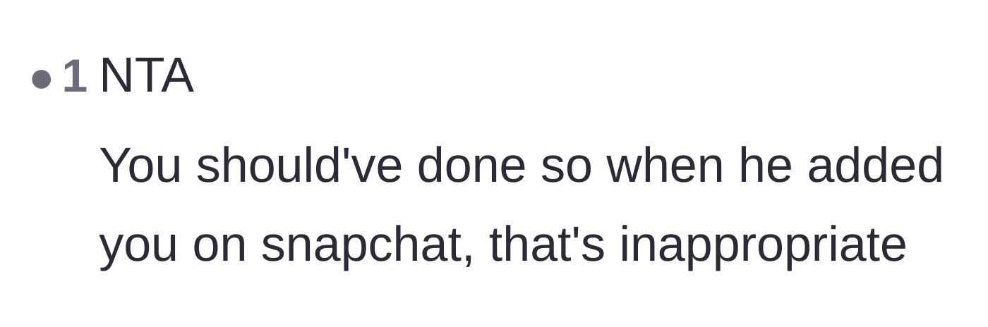Comment thread 5 - A commenter states the Snapchat friend request alone was grounds for immediate termination.