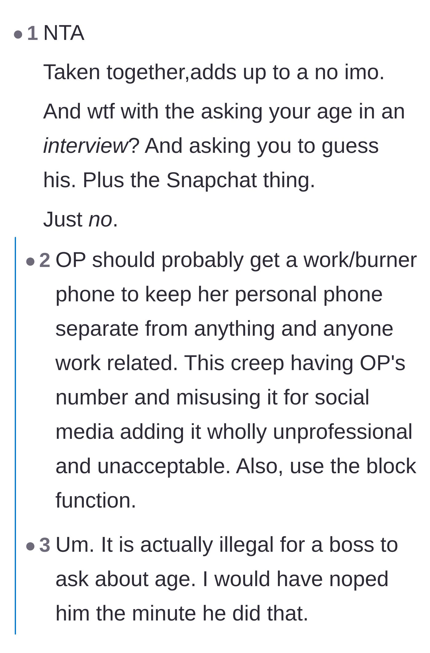 Comment thread 6 - Commenters list the cumulative red flags and suggest the manager get a dedicated work phone to protect her privacy.