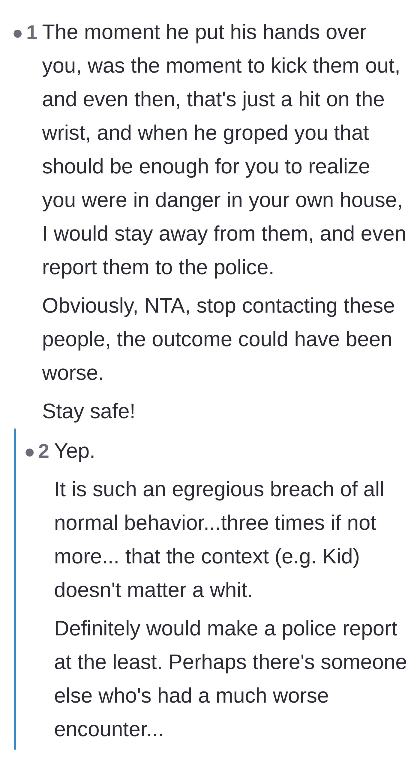 Comment thread 4 - Readers emphasizing the danger the host was in and urging her to file a police report to start a paper trail.