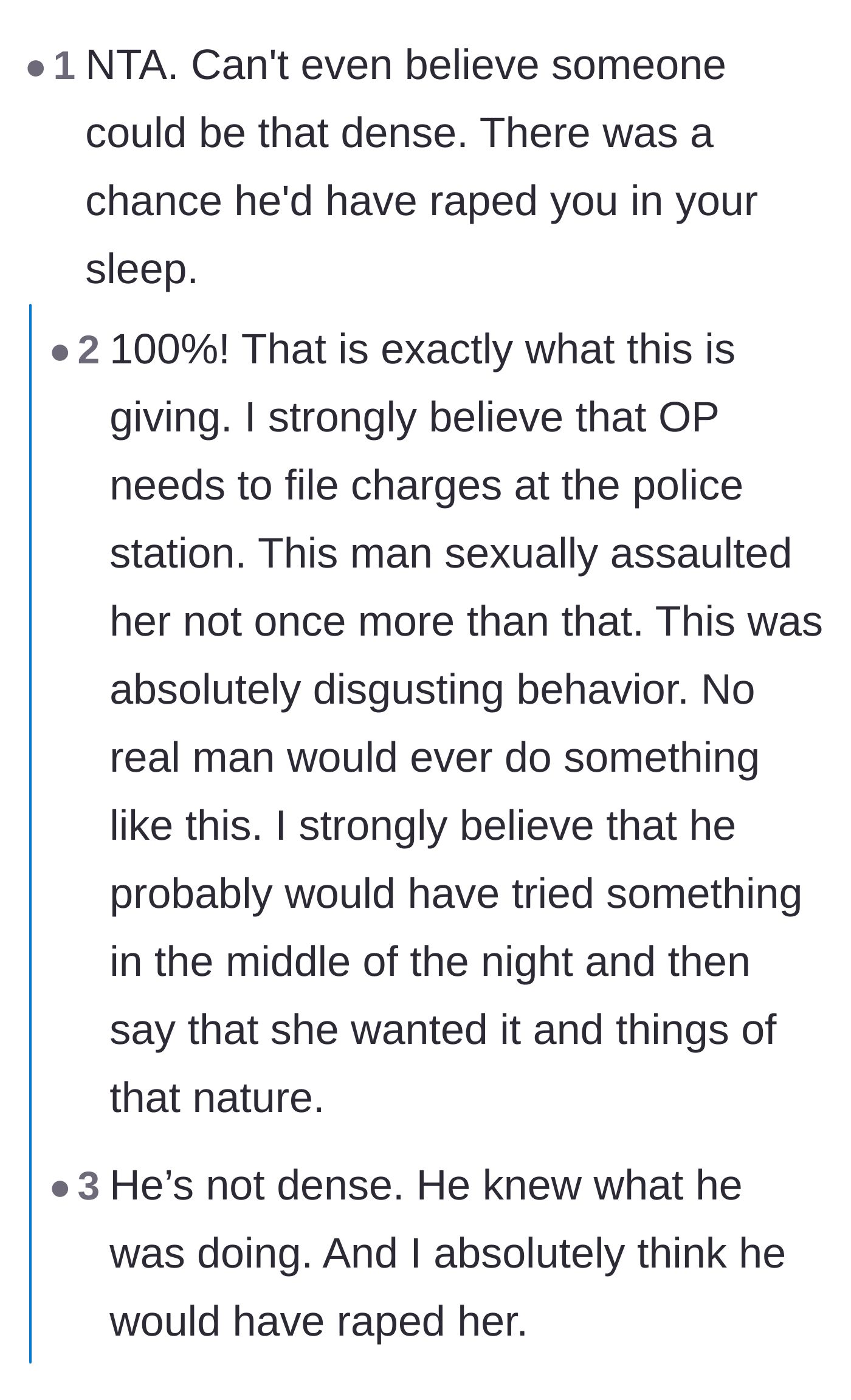 Comment thread 5 - A thread where commenters speculate that the husband was testing the waters and escalating toward a worse assault later in the night.
