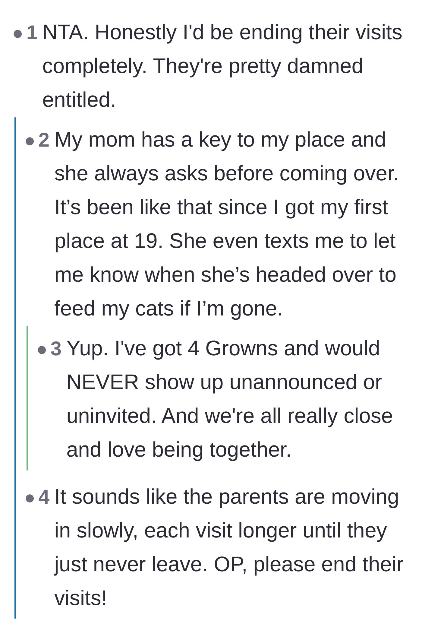 Comment thread 4 - A discussion sharing examples of healthy, respectful parent-child boundaries in adulthood.