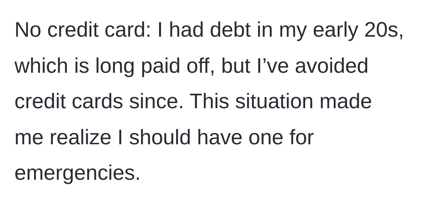 Story part 4 - Explaining her past financial debt and the vulnerable reason she avoided getting a credit card.