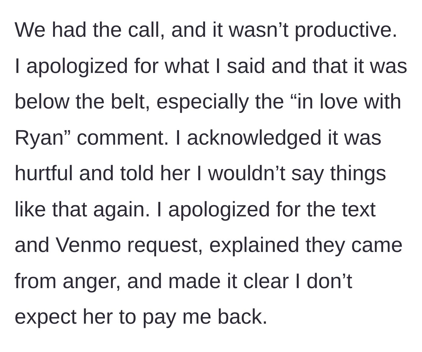 Story part 6 - Detailing the unproductive phone call and taking the high road by apologizing for past low blows.